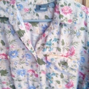 Floral Button Down Shirt with Pink and Blue Accents